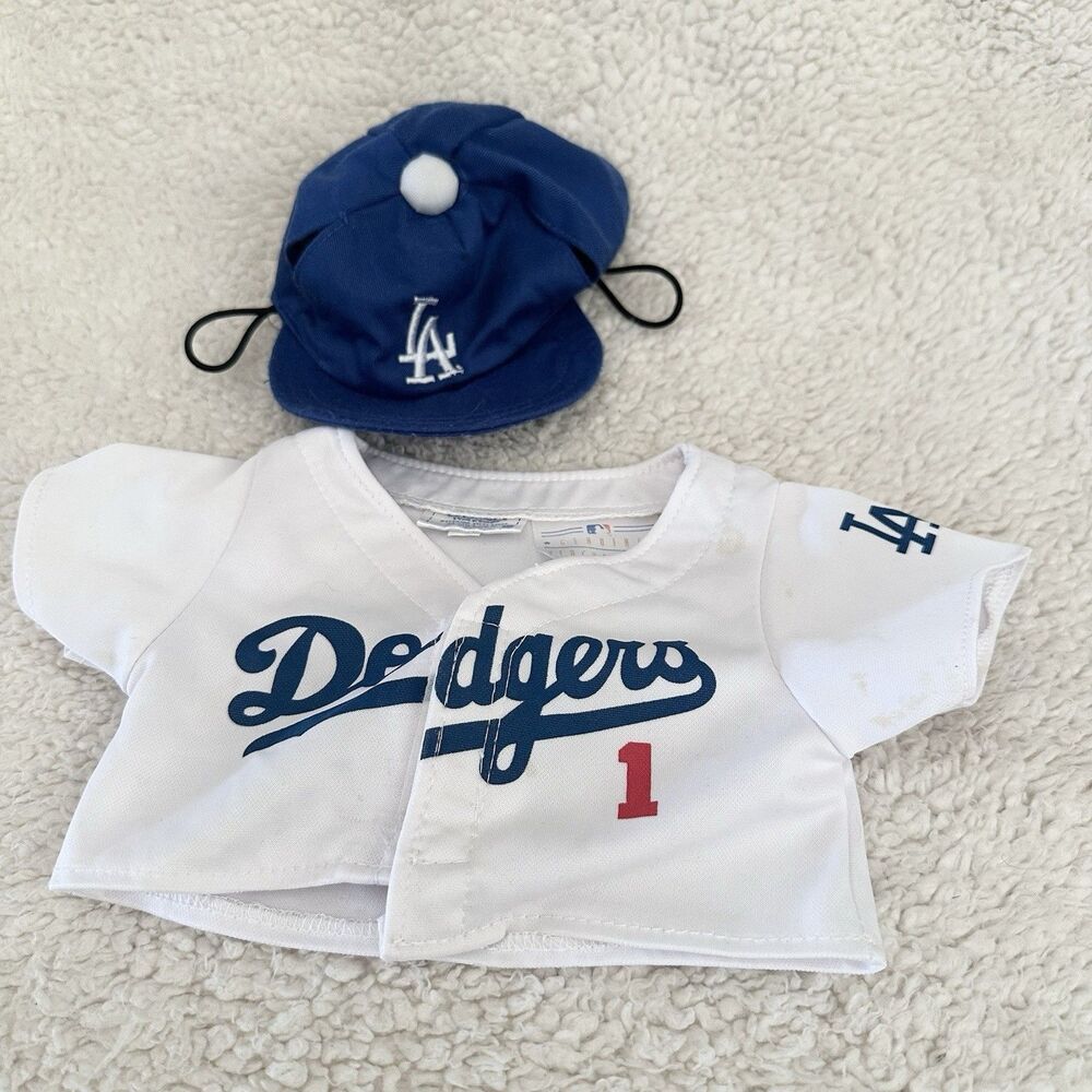 Build A Bear Workshop Los Angeles Dodgers Uniform Jersey Hat Outfit 2pc Set MLB